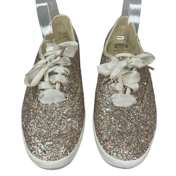 Keds x Kate Spade Glitter Ribbon Sneakers Rose gold Wedding Shoes 9 - Picture 2 of 11